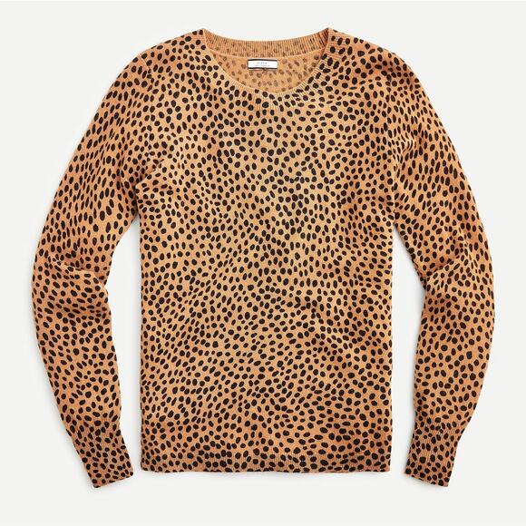 J. CREW Cashmere Crewneck Sweater in Leopard Dot Tan Black {W23} - Picture 1 of 6
